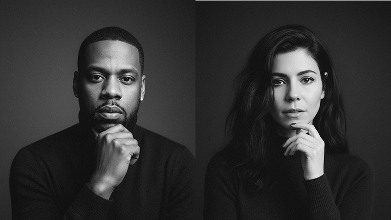 Black-and-white portrait